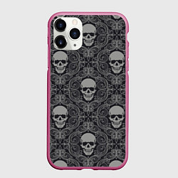 Чехол iPhone 11 Pro матовый Ажурные черепа, цвет: 3D-малиновый