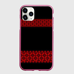 Чехол iPhone 11 Pro матовый Славянский орнамент (на чёрном), цвет: 3D-малиновый