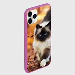 Чехол iPhone 11 Pro матовый Котик в листьях, цвет: 3D-фиолетовый — фото 2