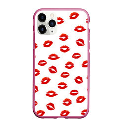Чехол iPhone 11 Pro матовый Поцелуйчики, цвет: 3D-малиновый