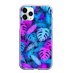 Чехол iPhone 11 Pro матовый Сине-розовые тропики, цвет: 3D-светло-сиреневый