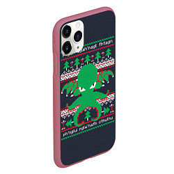 Чехол iPhone 11 Pro матовый Новогодний свитер Ктулху, цвет: 3D-малиновый — фото 2