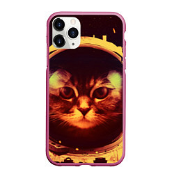 Чехол iPhone 11 Pro матовый Кот космонавт, цвет: 3D-малиновый