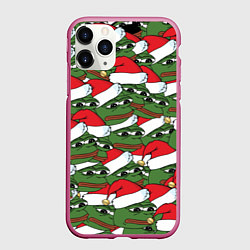 Чехол iPhone 11 Pro матовый Sad frog new year, цвет: 3D-малиновый