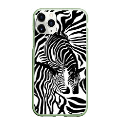 Чехол iPhone 11 Pro матовый Полосатая зебра, цвет: 3D-салатовый