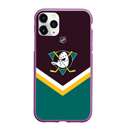 Чехол iPhone 11 Pro матовый NHL: Anaheim Ducks, цвет: 3D-фиолетовый