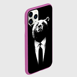 Чехол iPhone 11 Pro матовый Медведь бизнесмен, цвет: 3D-фиолетовый — фото 2