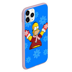 Чехол iPhone 11 Pro матовый Новогодний Гомер, цвет: 3D-розовый — фото 2