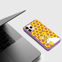 Чехол iPhone 11 Pro матовый Пончики Гомера Симпсона, цвет: 3D-фиолетовый — фото 2