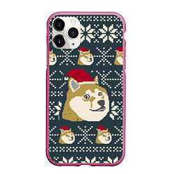 Чехол iPhone 11 Pro матовый Doge новогодний, цвет: 3D-малиновый