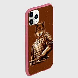 Чехол iPhone 11 Pro матовый Волк самурай, цвет: 3D-малиновый — фото 2