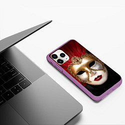 Чехол iPhone 11 Pro матовый Венецианская маска, цвет: 3D-фиолетовый — фото 2