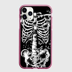 Чехол iPhone 11 Pro матовый Floral Skeleton, цвет: 3D-малиновый