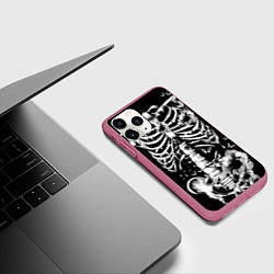 Чехол iPhone 11 Pro матовый Floral Skeleton, цвет: 3D-малиновый — фото 2