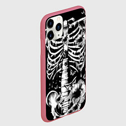 Чехол iPhone 11 Pro матовый Floral Skeleton, цвет: 3D-малиновый — фото 2
