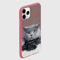 Чехол iPhone 11 Pro матовый Котик фотограф, цвет: 3D-малиновый — фото 2