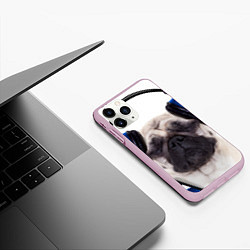 Чехол iPhone 11 Pro матовый Мопс в наушниках, цвет: 3D-розовый — фото 2