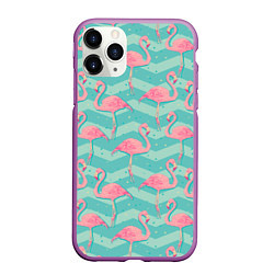 Чехол iPhone 11 Pro матовый Flamingo Pattern, цвет: 3D-фиолетовый