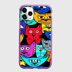 Чехол iPhone 11 Pro матовый Кошачьи мордочки, цвет: 3D-фиолетовый