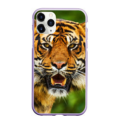 Чехол iPhone 11 Pro матовый Тигр, цвет: 3D-светло-сиреневый