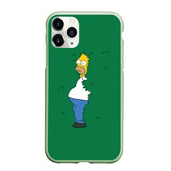 Чехол iPhone 11 Pro матовый Гомер в кустах, цвет: 3D-салатовый