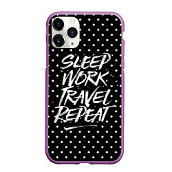 Чехол iPhone 11 Pro матовый Sleep Work Travel Repeat, цвет: 3D-фиолетовый