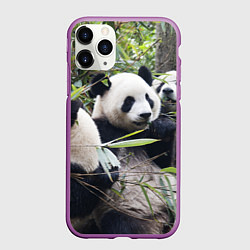 Чехол iPhone 11 Pro матовый Семейка панд, цвет: 3D-фиолетовый