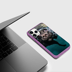 Чехол iPhone 11 Pro матовый Пес дайвер, цвет: 3D-фиолетовый — фото 2