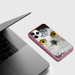 Чехол iPhone 11 Pro матовый Белый филин, цвет: 3D-малиновый — фото 2