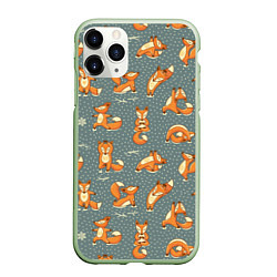 Чехол iPhone 11 Pro матовый Foxes Yoga, цвет: 3D-салатовый