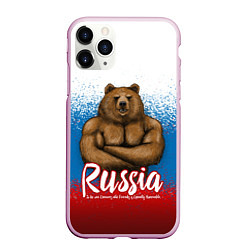 Чехол iPhone 11 Pro матовый Russian Bear, цвет: 3D-розовый