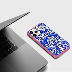 Чехол iPhone 11 Pro матовый Роспись гжель, цвет: 3D-малиновый — фото 2