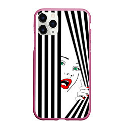 Чехол iPhone 11 Pro матовый Pop art girl, цвет: 3D-малиновый