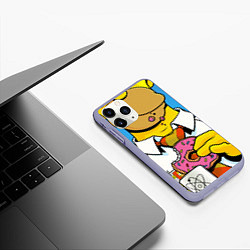 Чехол iPhone 11 Pro матовый Homer with donut, цвет: 3D-светло-сиреневый — фото 2