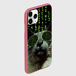 Чехол iPhone 11 Pro матовый Кот в матрице, цвет: 3D-малиновый — фото 2