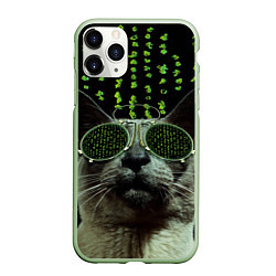 Чехол iPhone 11 Pro матовый Кот в матрице, цвет: 3D-салатовый