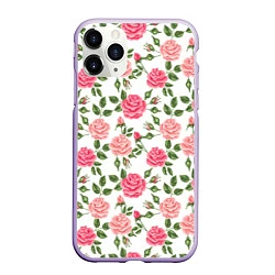 Чехол iPhone 11 Pro матовый Розы Паттерн, цвет: 3D-светло-сиреневый
