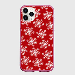 Чехол iPhone 11 Pro матовый Новогодние Снежинки, цвет: 3D-малиновый
