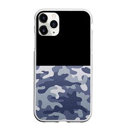 Чехол iPhone 11 Pro матовый Камуфляж: черный/голубой