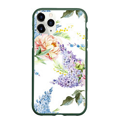 Чехол iPhone 11 Pro матовый Сирень и Пионы, цвет: 3D-темно-зеленый