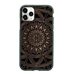 Чехол iPhone 11 Pro матовый Золотая мандала, цвет: 3D-темно-зеленый
