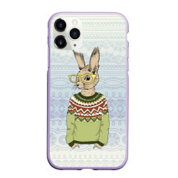 Чехол iPhone 11 Pro матовый Кролик хипстер, цвет: 3D-светло-сиреневый
