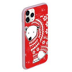 Чехол iPhone 11 Pro матовый Новогодний медведь, цвет: 3D-розовый — фото 2
