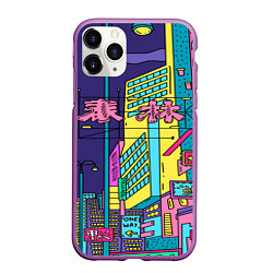 Чехол iPhone 11 Pro матовый Токио сити, цвет: 3D-фиолетовый