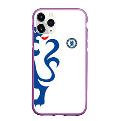 Чехол iPhone 11 Pro матовый FC Chelsea: White Lion, цвет: 3D-фиолетовый