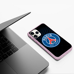 Чехол iPhone 11 Pro матовый FC PSG: Blue Lines, цвет: 3D-розовый — фото 2