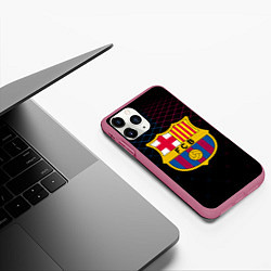 Чехол iPhone 11 Pro матовый FC Barcelona Lines, цвет: 3D-малиновый — фото 2