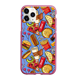 Чехол iPhone 11 Pro матовый Fastfood Life, цвет: 3D-малиновый