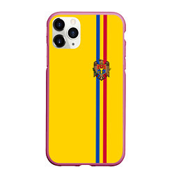 Чехол iPhone 11 Pro матовый Молдавия: лента с гербом, цвет: 3D-малиновый