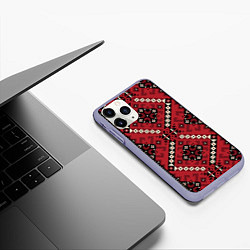 Чехол iPhone 11 Pro матовый Славянский орнамент: красный, цвет: 3D-светло-сиреневый — фото 2